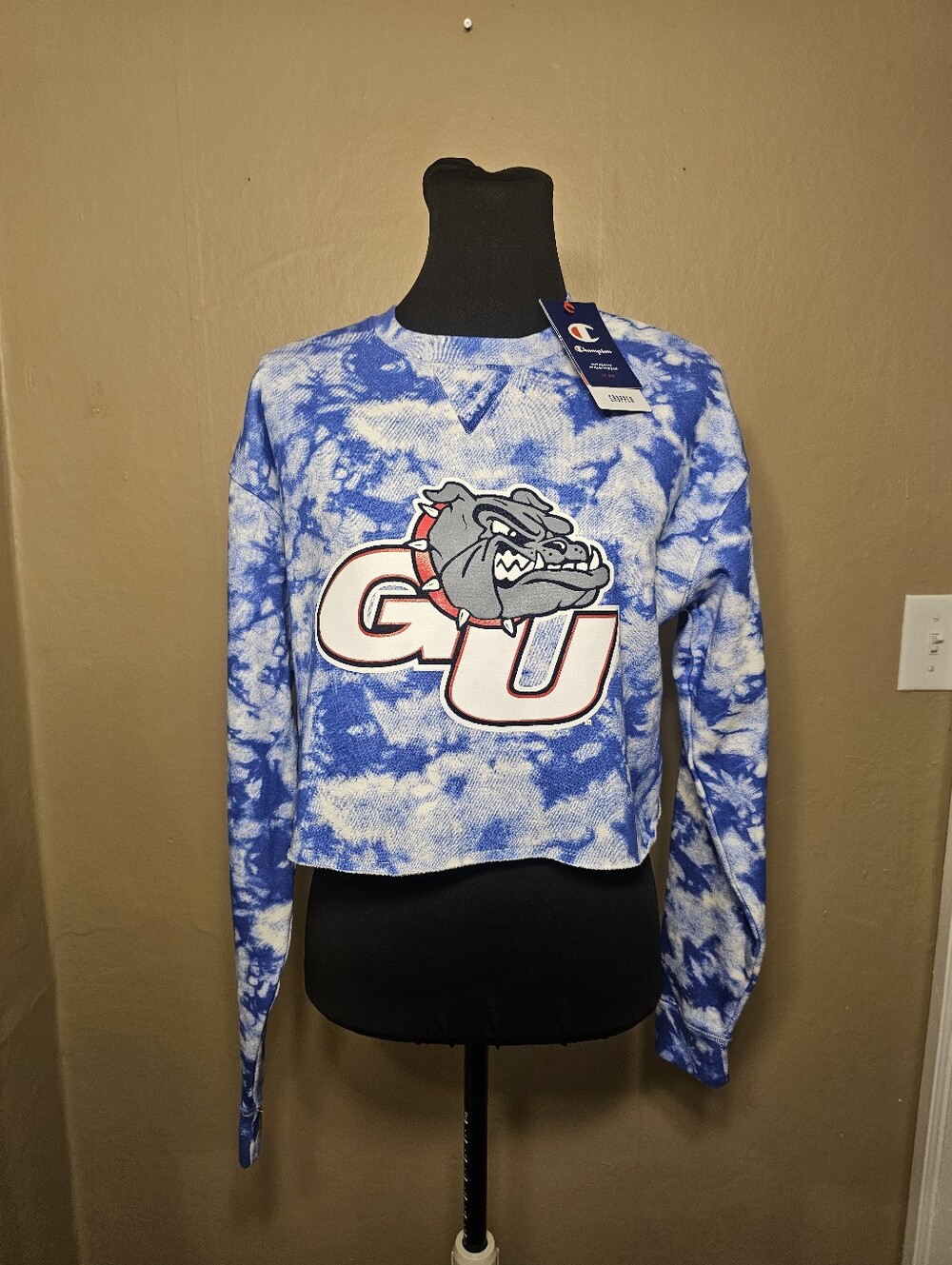Champion Gonzaga University Bulldog Tie-Dye Cropped Sweatshirt - Blue & White